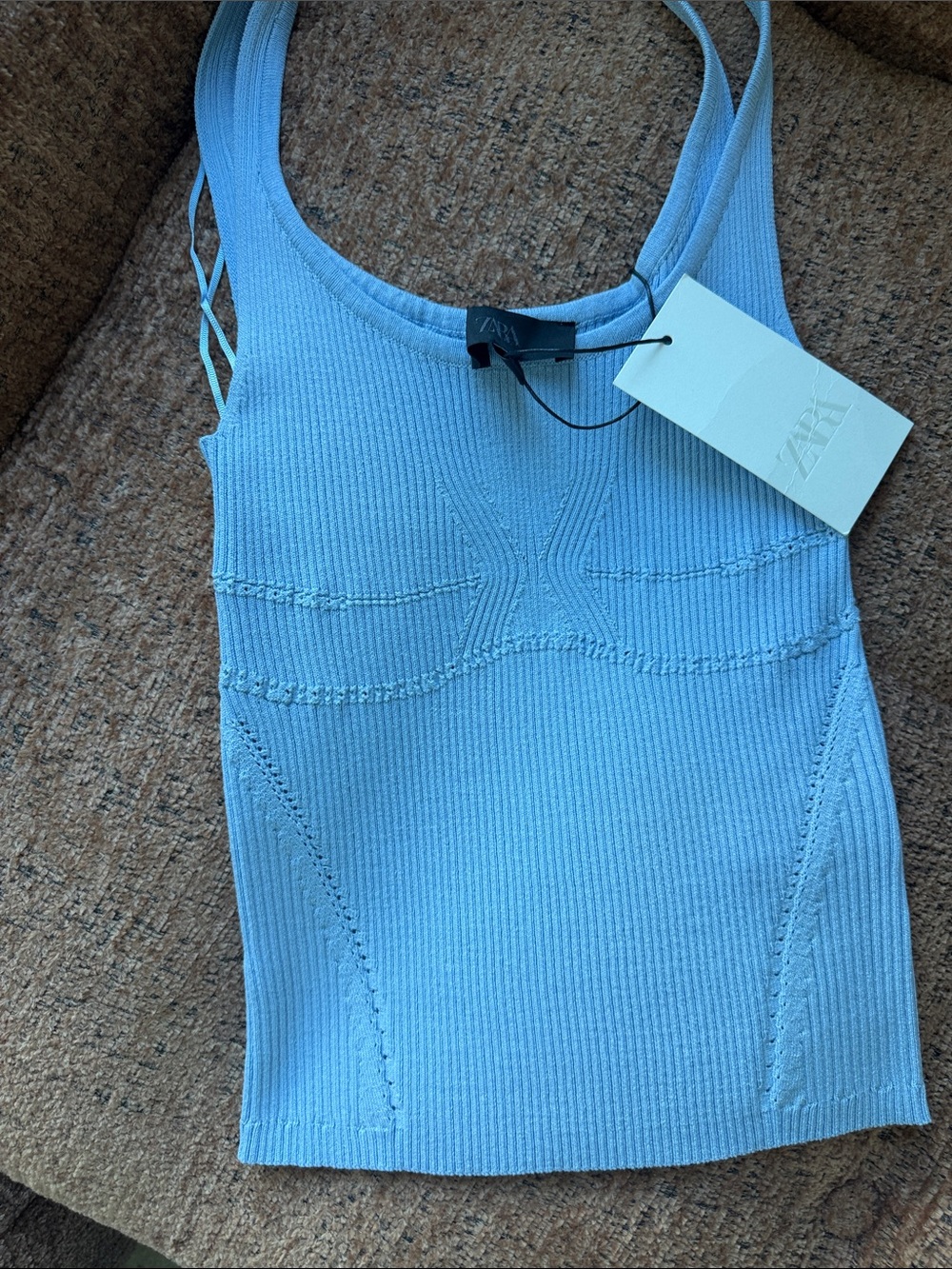 Zara Sky Blue Ribbed Knit Tank